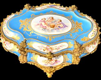Sèvres Style Oval Casket with Ormolu Feet & Mounts