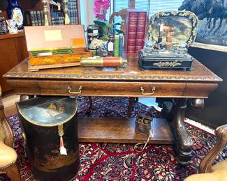 3g English Oak Library Table on Dolphin Feet