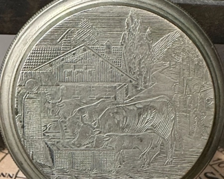 1950's Aero Neuchatel Swiss Made Men's Pocket Watch - Farm Scene Etching