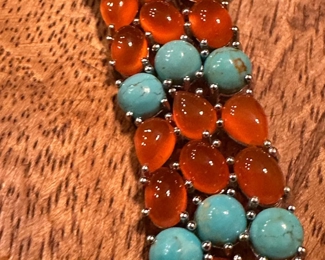 Fire Opal and Turquoise Cabochon Bracelet in Platinum Setting 