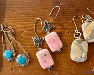 Sterling SILVER with Turquoise and Stone Earrings 