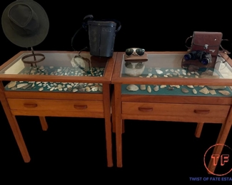 Handmade Cherry Wood Display Cabinets with Collection of Arrowheads