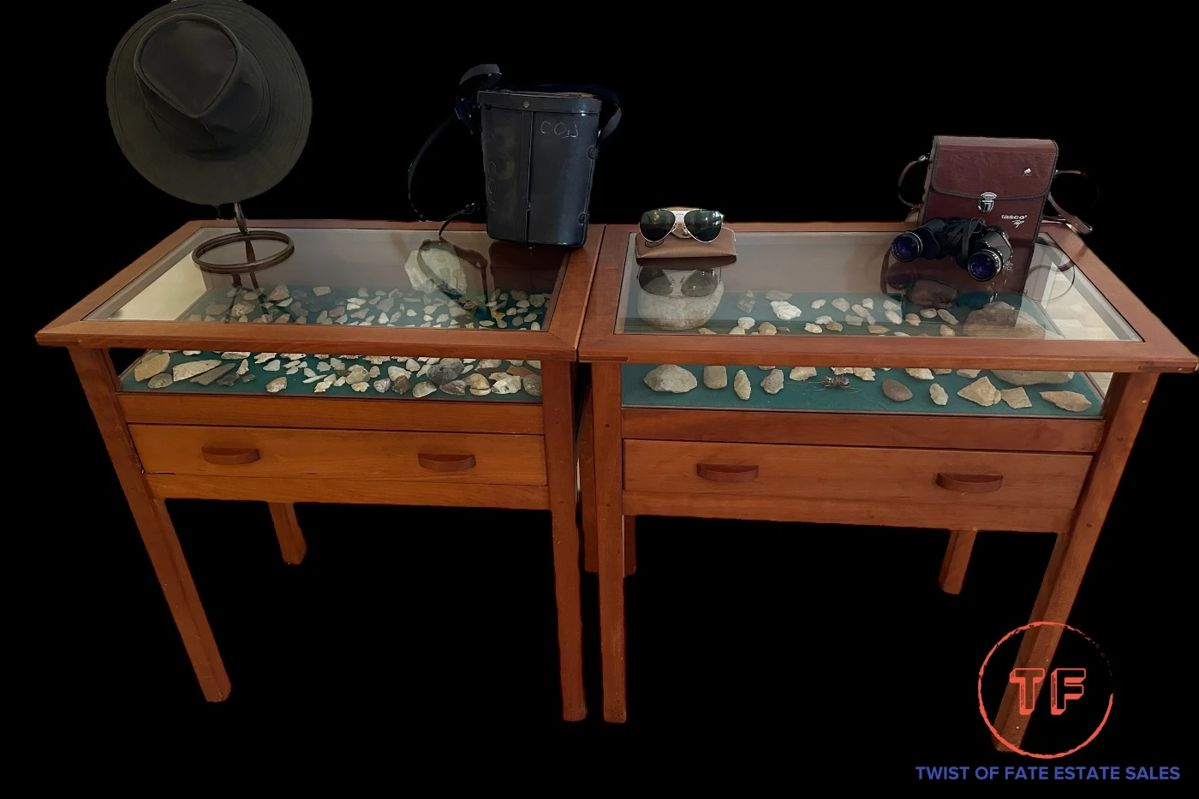 Handmade Cherry Wood Display Cabinets with Collection of Arrowheads