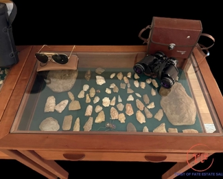 Handmade Cherry Wood Display Cabinets with Collection of Arrowheads