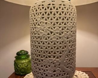 Blanc De Chine Reticulated Table Lamp by SEEI POTTERY CO with Cherry Blossoms