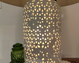 Blanc De Chine Reticulated Table Lamp by SEEI POTTERY CO with Cherry Blossoms
