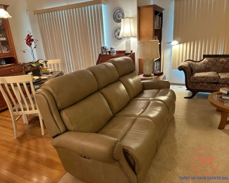 BERNHARDT Studded Leather Powered Sofa