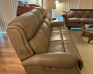 BERNHARDT Studded Leather Powered Sofa