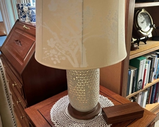 Blanc De Chine Reticulated Table Lamp by SEEI POTTERY CO with Cherry Blossoms