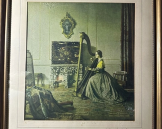 Antique Lithograph "Lady with Harp" by Leonard Campbell