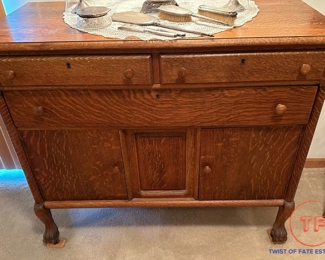 Antique Tiger Oak Sideboard with Claw Feet