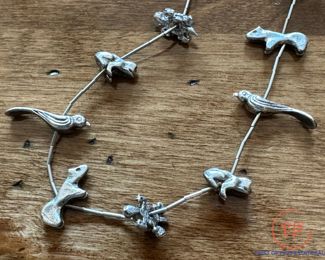 Navajo Sterling SILVER 20 Charm "Fetish" Liquid Silver Necklace