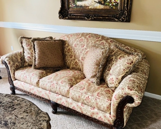 $400
THOMASVILLE FRENCH STYLE WOODEN FRAME FLORAL SOFA 
87”W x 49”W x 38”H 