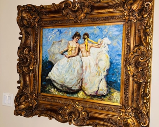 $200
OIL ON CANVAS PAINTING / GORGEOUS ORNATE FRAME “ DANCING LADIES”
37”W x 33”H x 5”D 