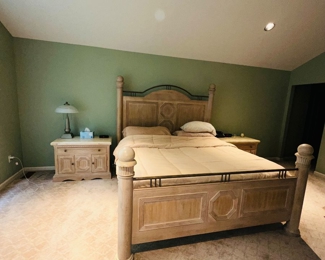 $750
LEXINGTON FURNITURE KING SIZE BEDROOM SET
LONG HIGH DRESSER 
70”L x 20”D x 40”H 
MIRROR 46”H x 52.5”W 
KING SIDE BED-FRAME
91”L x 85”W x 76”H
TWO NIGHTSTANDS
38”L x 20”D x 28”H 