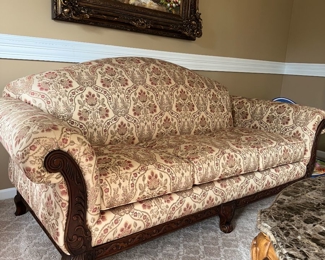 $400
THOMASVILLE FRENCH STYLE WOODEN FRAME FLORAL SOFA 
87”W x 49”W x 38”H 