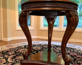 $400
ROUND GLASS TABLE WITH WOOD PEDESTAL AND CHAIRS 
TABLE 54”DIA x 30”H
CHAIR 24”W x 23”D x 43”H