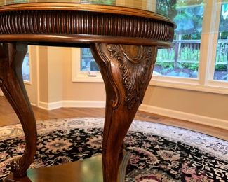$400
ROUND GLASS TABLE WITH WOOD PEDESTAL AND CHAIRS 
TABLE 54”DIA x 30”H
CHAIR 24”W x 23”D x 43”H
