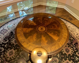 $400
ROUND GLASS TABLE WITH WOOD PEDESTAL AND CHAIRS 
TABLE 54”DIA x 30”H
CHAIR 24”W x 23”D x 43”H