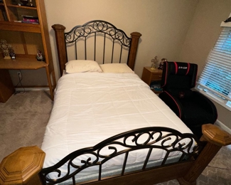 $50
QUEEN SIZE WOOD AND METAL BED FRAME ( HEADBOARD AND FOOTBOARD WITH SIDE RAILS) 
69”W x 94”L x 61”H