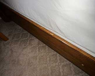 $50
QUEEN SIZE WOOD AND METAL BED FRAME ( HEADBOARD AND FOOTBOARD WITH SIDE RAILS) 
69”W x 94”L x 61”H