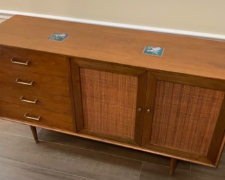 MCM Console Table, has two permanent Decorative Tiles