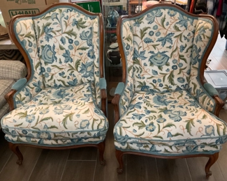 Pair Upholstered Wingback Chairs