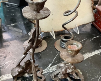 Whimsical Metal Frog Candlesticks