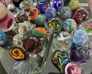 Huge Collection of Signed and Unsigned Glass Paper Weights