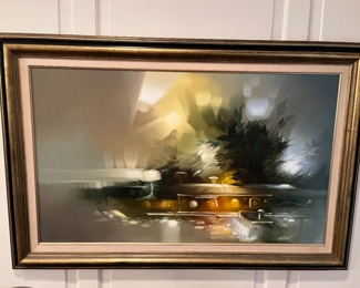 Dining Room:  This original art by Missouri artist M. Charles Rhinehart measures 48" x 32," including the frame.