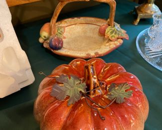 Ceramic pumpkin and fuit/nut dish