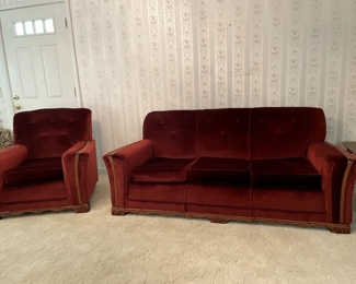 1930s Velvet couch and chair 