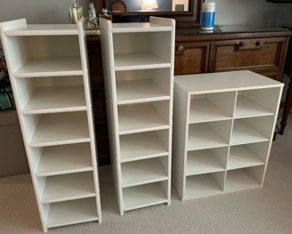 Solid wood shoe rack - 2 available, 36"H x 10.5" x 13".  $30 each.   Shorter wooden shoe rack, 19.5"W x 12"D x 24"H,  $20