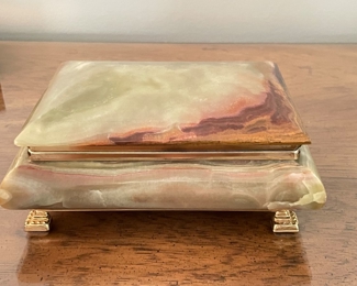 Vintage green onyx stone hinged jewelry box,  $34