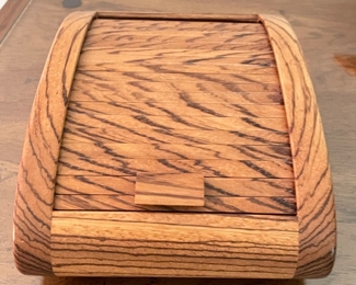 Wooden jewelry box with cantilever lid, $12