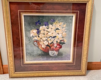 Gold framed floral print, 21" x 21",  $15
