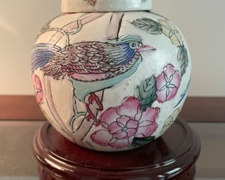 Floral Ginger jar w/ bird,  6"H x 5"W,  $12