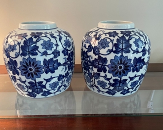 Blue & White ginger jars,  2 available, 12"H x 7"W,  $18 each