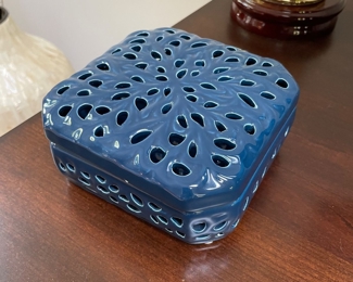 Blue porcelain decorative box w/ lid,  5.5" x 5.5",  $10