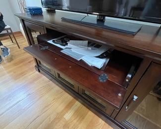 Additional view of drop down drawer on media cabinet~