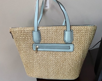 Woven blue handle handbag,  $28
