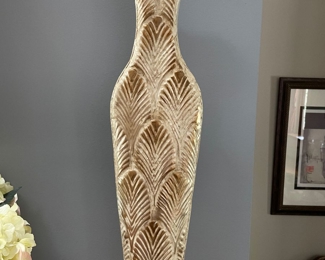 Tall gold and cream metal vase, 24"H x 6"W,  $15
