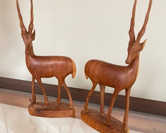 Pair of vintage teak antelopes, 12.5"H x 6"W,  $34