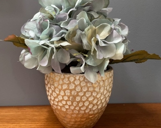 Blue floral in gold/cream planter, 9"H,  $10