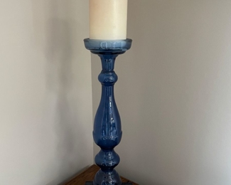 Tall blue glass candlestick, 15"H,  $14