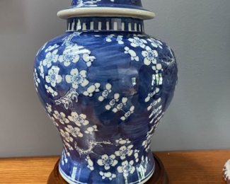 Cherry Blossom Blue ginger jar, 12" x 7",  $30