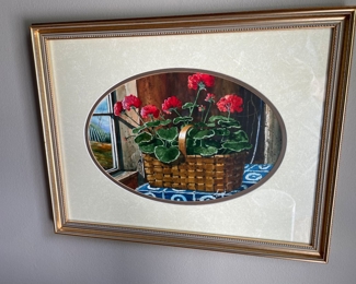 Framed Geranium basket print, 18.5"W x 14.5"H,  $15