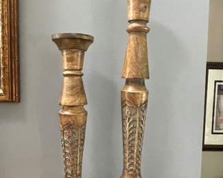 Tall wooden  candlesticks, 18", 24",  $24