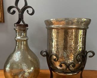 Decorative bottle(16"H) and vase(11"H),  $12 each, 