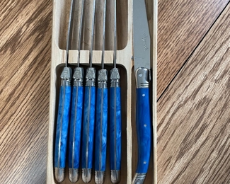 Jean Dubost "Laguiole" Steak Knives, Blue w/ Bee + Box,  $65